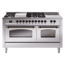 Nostalgie II 60 UP60FSNMPSSB Freestanding Dual Fuel Range with 7 Sealed Burners with Griddle and French Top Double Oven with Triple Glass Door with Bronze knobs view 1