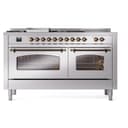 Nostalgie II 60 UP60FSNMPSSB Freestanding Dual Fuel Range with 7 Sealed Burners with Griddle and French Top Double Oven with Triple Glass Door with Bronze knobs view 3