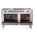 Nostalgie II 60 UP60FSNMPSSB Freestanding Dual Fuel Range with 7 Sealed Burners with Griddle and French Top Double Oven with Triple Glass Door with Bronze knobs view 4