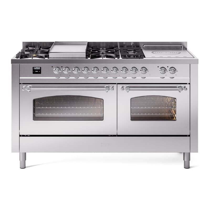 Nostalgie II 60 UP60FSNMPSSC Freestanding Dual Fuel Range with 7 Sealed Burners with Griddle and French Top Double Oven with Triple Glass Door with Chrome knobs
