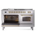 Nostalgie II 60 UP60FSNMPSSG Freestanding Dual Fuel Range with 7 Sealed Burners with Griddle and French Top Double Oven with Triple Glass Door with Brass knobs view 5