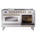 Nostalgie II 60 UP60FSNMPSSG Freestanding Dual Fuel Range with 7 Sealed Burners with Griddle and French Top Double Oven with Triple Glass Door with Brass knobs view 6