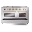 Nostalgie II 60 UP60FSNMPSSG Freestanding Dual Fuel Range with 7 Sealed Burners with Griddle and French Top Double Oven with Triple Glass Door with Brass knobs view 7