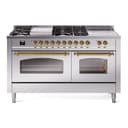 Nostalgie II 60 UP60FSNMPSSG Freestanding Dual Fuel Range with 7 Sealed Burners with Griddle and French Top Double Oven with Triple Glass Door with Brass knobs view 1