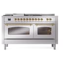 Nostalgie II 60 UP60FSNMPSSG Freestanding Dual Fuel Range with 7 Sealed Burners with Griddle and French Top Double Oven with Triple Glass Door with Brass knobs view 3