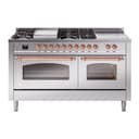 Nostalgie II 60 UP60FSNMPSSP Freestanding Dual Fuel Range with 7 Sealed Burners with Griddle and French Top Double Oven with Triple Glass Door with Copper knobs view 1