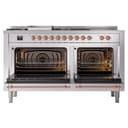 Nostalgie II 60 UP60FSNMPSSP Freestanding Dual Fuel Range with 7 Sealed Burners with Griddle and French Top Double Oven with Triple Glass Door with Copper knobs view 4