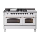 Nostalgie II 60 UP60FSNMPWHB Freestanding Dual Fuel Range with 7 Sealed Burners with Griddle and French Top Double Oven with Triple Glass Door with Bronze knobs view 1