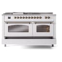 Nostalgie II 60 UP60FSNMPWHB Freestanding Dual Fuel Range with 7 Sealed Burners with Griddle and French Top Double Oven with Triple Glass Door with Bronze knobs view 7