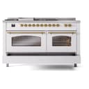Nostalgie II Series 60 inch Freestanding Dual Fuel Range with Natural Gas, 7 Sealed Burners, Double Ovens, 5.8 cu. ft. Total Oven Capacity, Griddle, French Top, Convection Oven, Continuous Grates, Viewing Window, Storage Drawer with Brass Trim view 6