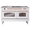 Nostalgie II 60 UP60FSNMPWHP Freestanding Dual Fuel Range with 7 Sealed Burners with Griddle and French Top Double Oven with Triple Glass Door with Copper knobs view 2