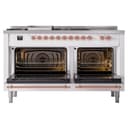 Nostalgie II 60 UP60FSNMPWHP Freestanding Dual Fuel Range with 7 Sealed Burners with Griddle and French Top Double Oven with Triple Glass Door with Copper knobs view 3