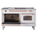 Nostalgie II 60 UP60FSNMPWHP Freestanding Dual Fuel Range with 7 Sealed Burners with Griddle and French Top Double Oven with Triple Glass Door with Copper knobs view 4