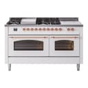 Nostalgie II 60 UP60FSNMPWHP Freestanding Dual Fuel Range with 7 Sealed Burners with Griddle and French Top Double Oven with Triple Glass Door with Copper knobs view 1