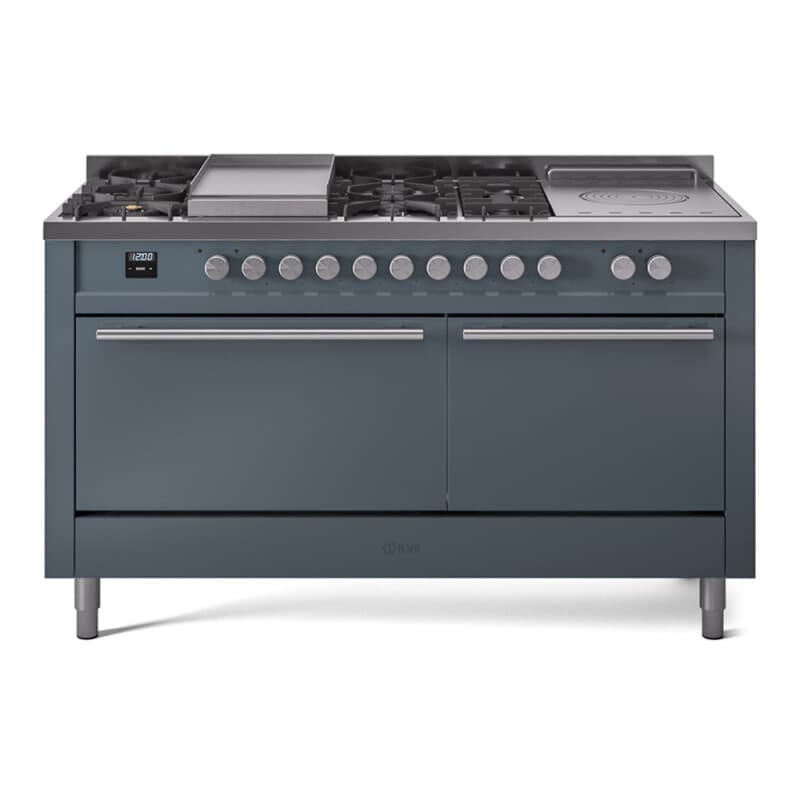 Professional Plus II 60 UP60FSQMPBG Freestanding Dual Fuel Range with 7 Sealed Burners with Griddle and French Top Double Oven with Solid Door with Stainless Steel knobs