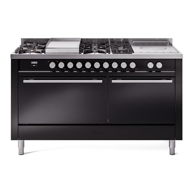 Professional Plus II 60 UP60FSQMPBK Freestanding Dual Fuel Range with 7 Sealed Burners with Griddle and French Top Double Oven with Solid Door with Stainless Steel knobs