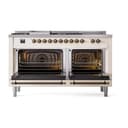 Nostalgie II 60 UP60FSQNMPAWB Freestanding Dual Fuel Range with 7 Sealed Burners with Griddle and French Top Double Oven with Solid Door with Bronze knobs view 2