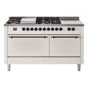 Nostalgie II 60 UP60FSQNMPAWB Freestanding Dual Fuel Range with 7 Sealed Burners with Griddle and French Top Double Oven with Solid Door with Bronze knobs view 1