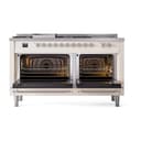 Nostalgie II 60 UP60FSQNMPAWC Freestanding Dual Fuel Range with 7 Sealed Burners with Griddle and French Top Double Oven with Solid Door with Chrome knobs view 2