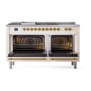 Nostalgie II 60 UP60FSQNMPAWG Freestanding Dual Fuel Range with 7 Sealed Burners with Griddle and French Top Double Oven with Solid Door with Brass knobs view 2