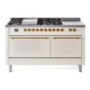 Nostalgie II 60 UP60FSQNMPAWG Freestanding Dual Fuel Range with 7 Sealed Burners with Griddle and French Top Double Oven with Solid Door with Brass knobs view 1
