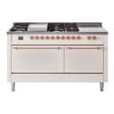 Nostalgie II 60 UP60FSQNMPAWP Freestanding Dual Fuel Range with 7 Sealed Burners with Griddle and French Top Double Oven with Solid Door with Copper knobs view 1