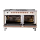 Nostalgie II 60 UP60FSQNMPAWP Freestanding Dual Fuel Range with 7 Sealed Burners with Griddle and French Top Double Oven with Solid Door with Copper knobs view 2