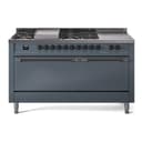 Nostalgie II 60 UP60FSQNMPBGB Freestanding Dual Fuel Range with 7 Sealed Burners with Griddle and French Top Double Oven with Solid Door with Bronze knobs view 1