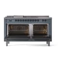 Nostalgie II 60 UP60FSQNMPBGB Freestanding Dual Fuel Range with 7 Sealed Burners with Griddle and French Top Double Oven with Solid Door with Bronze knobs view 2