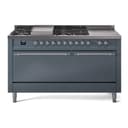 Nostalgie II 60 UP60FSQNMPBGC Freestanding Dual Fuel Range with 7 Sealed Burners with Griddle and French Top Double Oven with Solid Door with Chrome knobs view 1