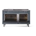 Nostalgie II 60 UP60FSQNMPBGC Freestanding Dual Fuel Range with 7 Sealed Burners with Griddle and French Top Double Oven with Solid Door with Chrome knobs view 2