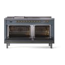 Nostalgie II 60 UP60FSQNMPBGG Freestanding Dual Fuel Range with 7 Sealed Burners with Griddle and French Top Double Oven with Solid Door with Brass knobs view 2