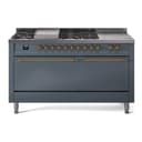 Nostalgie II 60 UP60FSQNMPBGG Freestanding Dual Fuel Range with 7 Sealed Burners with Griddle and French Top Double Oven with Solid Door with Brass knobs view 1