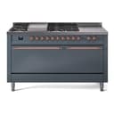 Nostalgie II 60 UP60FSQNMPBGP Freestanding Dual Fuel Range with 7 Sealed Burners with Griddle and French Top Double Oven with Solid Door with Copper knobs view 1