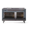 Nostalgie II 60 UP60FSQNMPBGP Freestanding Dual Fuel Range with 7 Sealed Burners with Griddle and French Top Double Oven with Solid Door with Copper knobs view 2