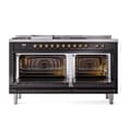 Nostalgie II 60 UP60FSQNMPBKB Freestanding Dual Fuel Range with 7 Sealed Burners with Griddle and French Top Double Oven with Solid Door with Bronze knobs view 2