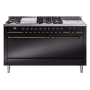 Nostalgie II 60 UP60FSQNMPBKB Freestanding Dual Fuel Range with 7 Sealed Burners with Griddle and French Top Double Oven with Solid Door with Bronze knobs view 1