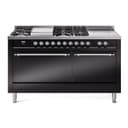 Nostalgie II 60 UP60FSQNMPBKC Freestanding Dual Fuel Range with 7 Sealed Burners with Griddle and French Top Double Oven with Solid Door with Chrome knobs view 1