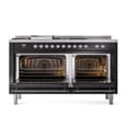 Nostalgie II 60 UP60FSQNMPBKC Freestanding Dual Fuel Range with 7 Sealed Burners with Griddle and French Top Double Oven with Solid Door with Chrome knobs view 2