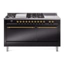 Nostalgie II 60 UP60FSQNMPBKG Freestanding Dual Fuel Range with 7 Sealed Burners with Griddle and French Top Double Oven with Solid Door with Brass knobs view 1