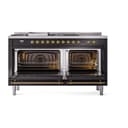 Nostalgie II 60 UP60FSQNMPBKG Freestanding Dual Fuel Range with 7 Sealed Burners with Griddle and French Top Double Oven with Solid Door with Brass knobs view 2
