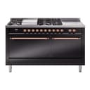 Nostalgie II 60 UP60FSQNMPBKP Freestanding Dual Fuel Range with 7 Sealed Burners with Griddle and French Top Double Oven with Solid Door with Copper knobs view 1