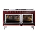 Nostalgie II 60 UP60FSQNMPBUP Freestanding Dual Fuel Range with 7 Sealed Burners with Griddle and French Top Double Oven with Solid Door with Copper knobs view 2