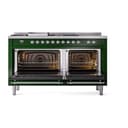 Nostalgie II 60 UP60FSQNMPEGC Freestanding Dual Fuel Range with 7 Sealed Burners with Griddle and French Top Double Oven with Solid Door with Chrome knobs view 2