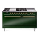 Nostalgie II 60 UP60FSQNMPEGG Freestanding Dual Fuel Range with 7 Sealed Burners with Griddle and French Top Double Oven with Solid Door with Brass knobs view 1