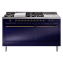 Nostalgie II 60 UP60FSQNMPMBB Freestanding Dual Fuel Range with 7 Sealed Burners with Griddle and French Top Double Oven with Solid Door with Bronze knobs view 1