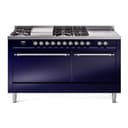 Nostalgie II 60 UP60FSQNMPMBC Freestanding Dual Fuel Range with 7 Sealed Burners with Griddle and French Top Double Oven with Solid Door with Chrome knobs view 1