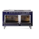 Nostalgie II 60 UP60FSQNMPMBC Freestanding Dual Fuel Range with 7 Sealed Burners with Griddle and French Top Double Oven with Solid Door with Chrome knobs view 2