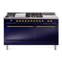 Nostalgie II 60 UP60FSQNMPMBG Freestanding Dual Fuel Range with 7 Sealed Burners with Griddle and French Top Double Oven with Solid Door with Brass knobs view 1