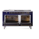 Nostalgie II 60 UP60FSQNMPMBG Freestanding Dual Fuel Range with 7 Sealed Burners with Griddle and French Top Double Oven with Solid Door with Brass knobs view 2